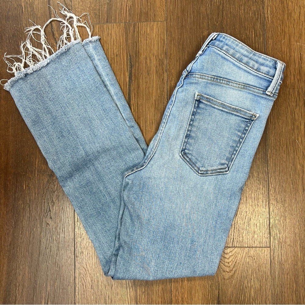 Just‎ Black Denim One Knee Distressed Slim Straight Jeans SZ 25/0 - Picture 2 of 7
